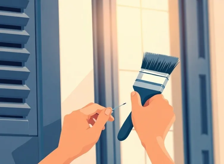 Mise en peinture au pinceau de volets et d'encadrements en bois
